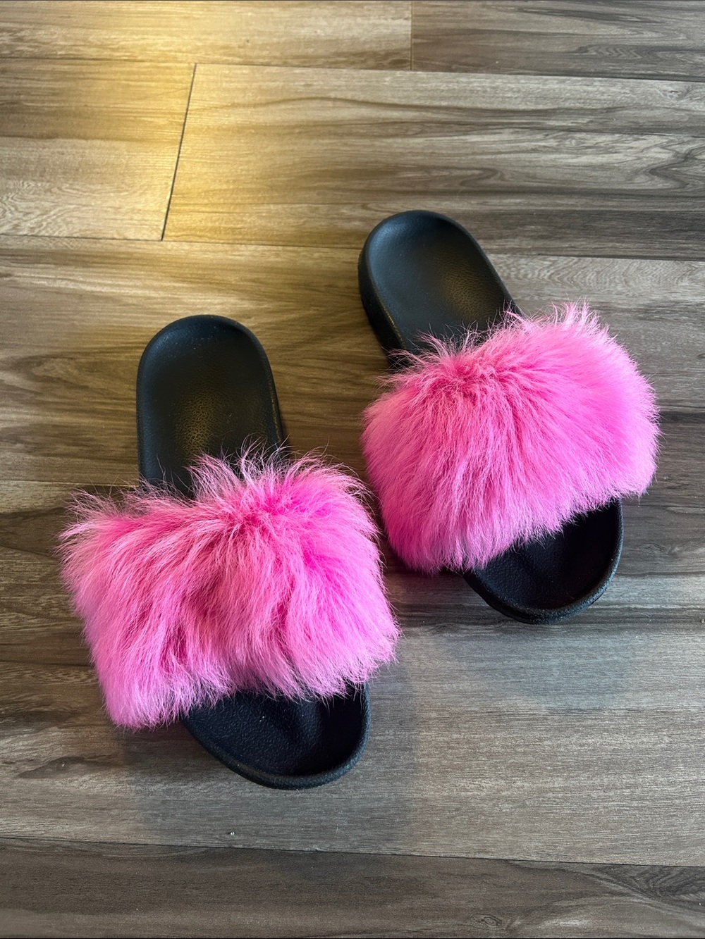 UGG Hot Pink Faux Fur Slide Sandals